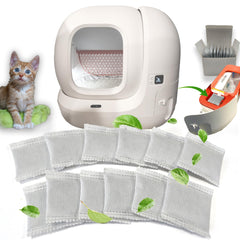 PurifyLogix Puramax odor filter 12-pack ready for replacement, designed for lasting litter box odor control.