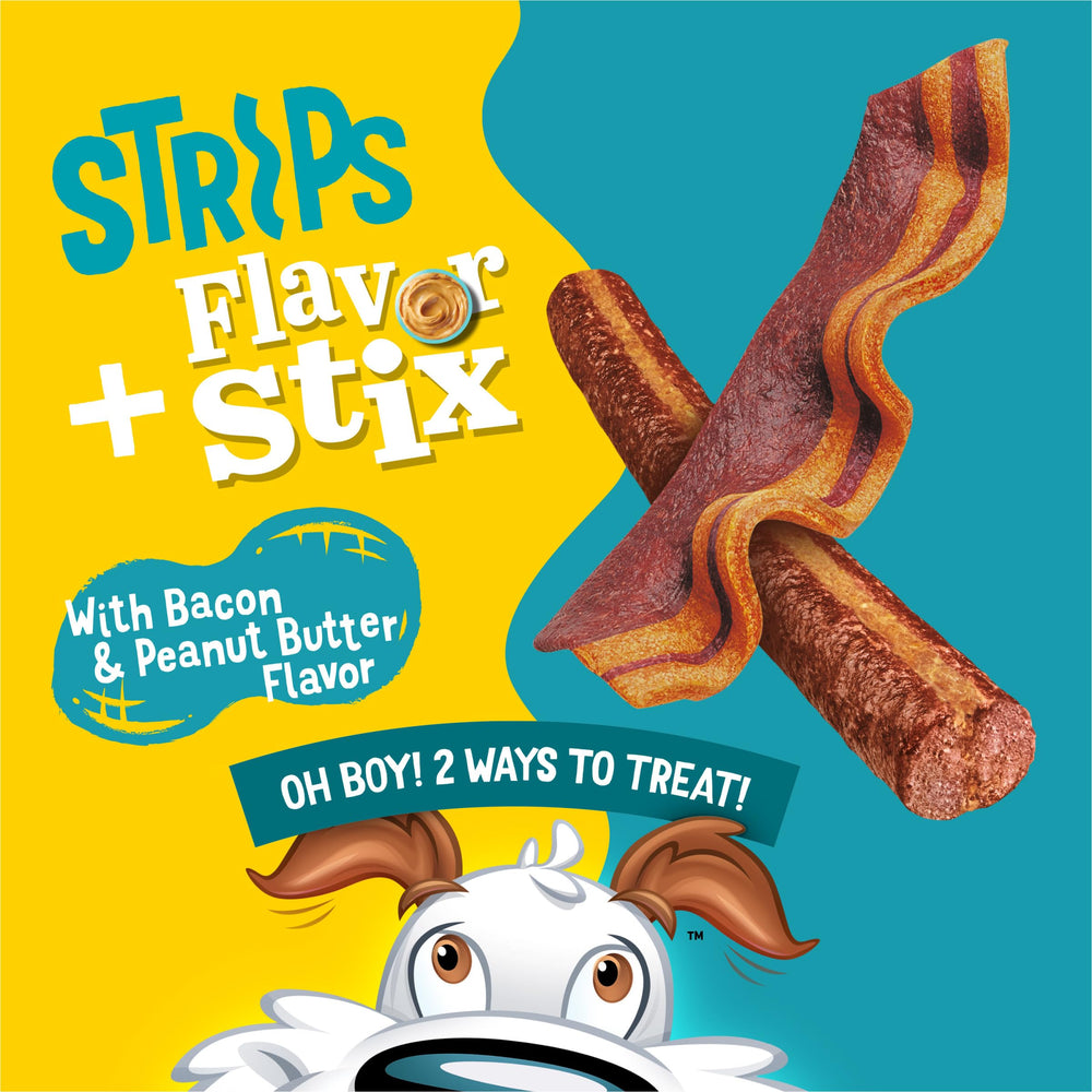 Purina Beggin’ Flavor Stix closeup—crave-worthy bacon and peanut butter aroma.