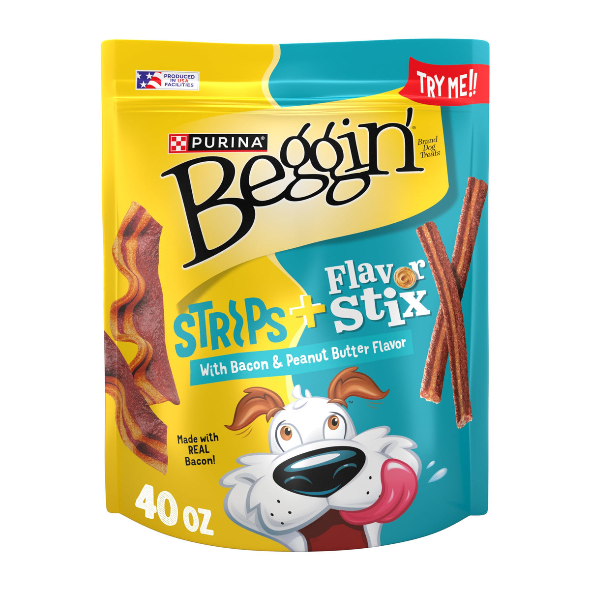 Purina Beggin’ Flavor Stix and Strips pack shot—two tasty options for rewarding good behavior.
