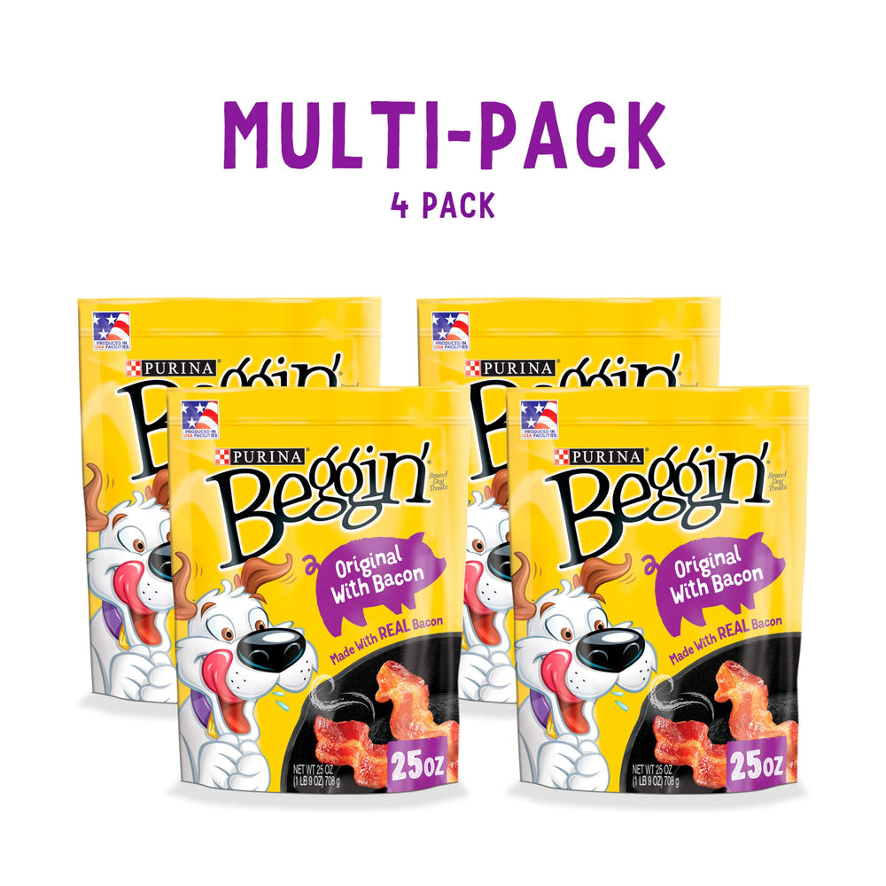 Purina Beggin' Strips closeup of bacon-flavored treats with irresistible aroma.