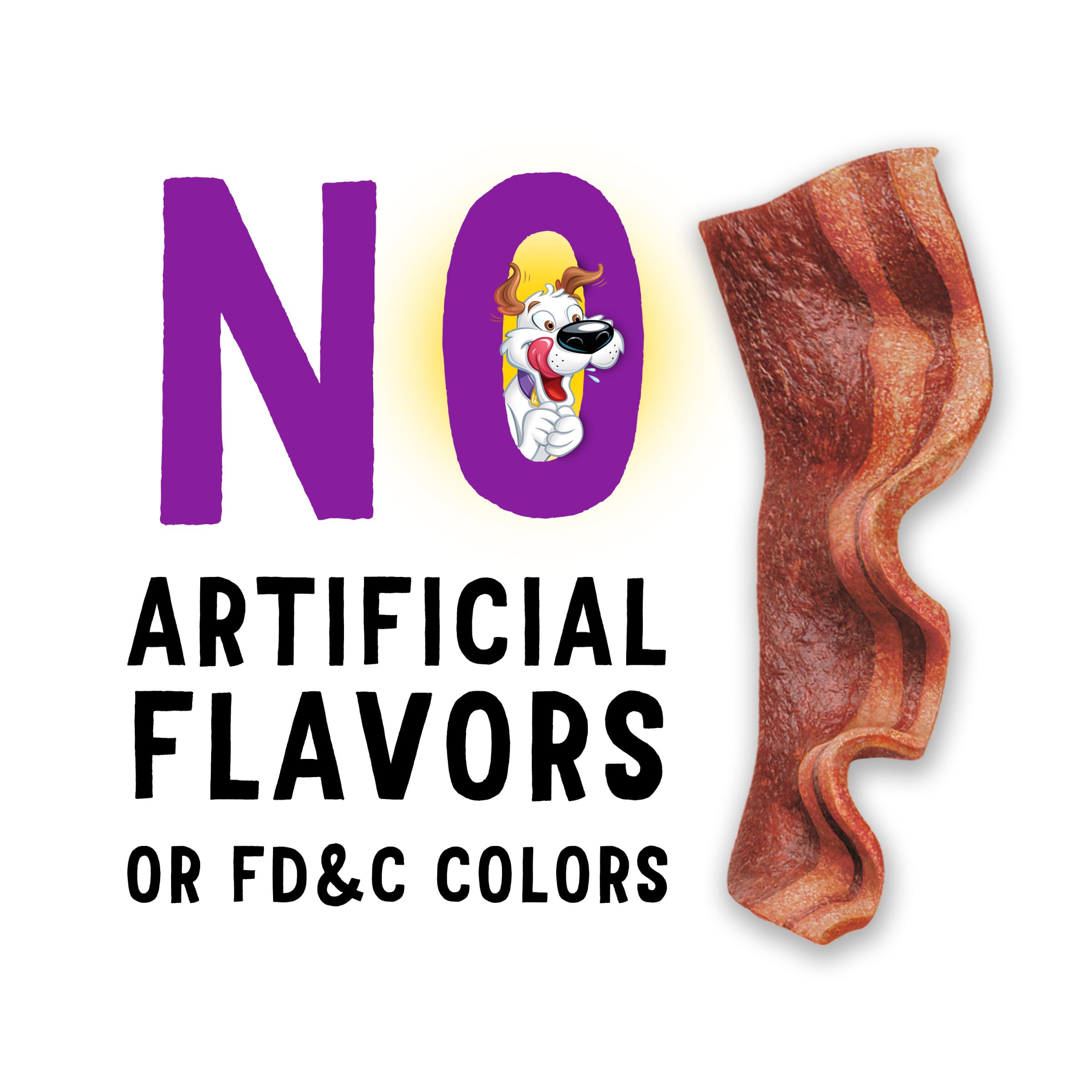 Purina Beggin' Strips no-artificial-colors badge suggests cleaner ingredient profile.