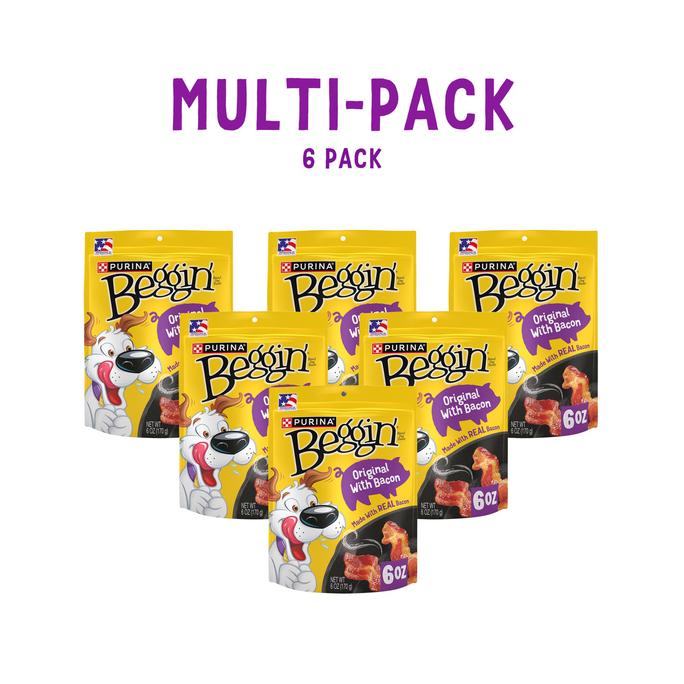 Purina Beggin' Strips open pouch shows resealable packaging for freshness.