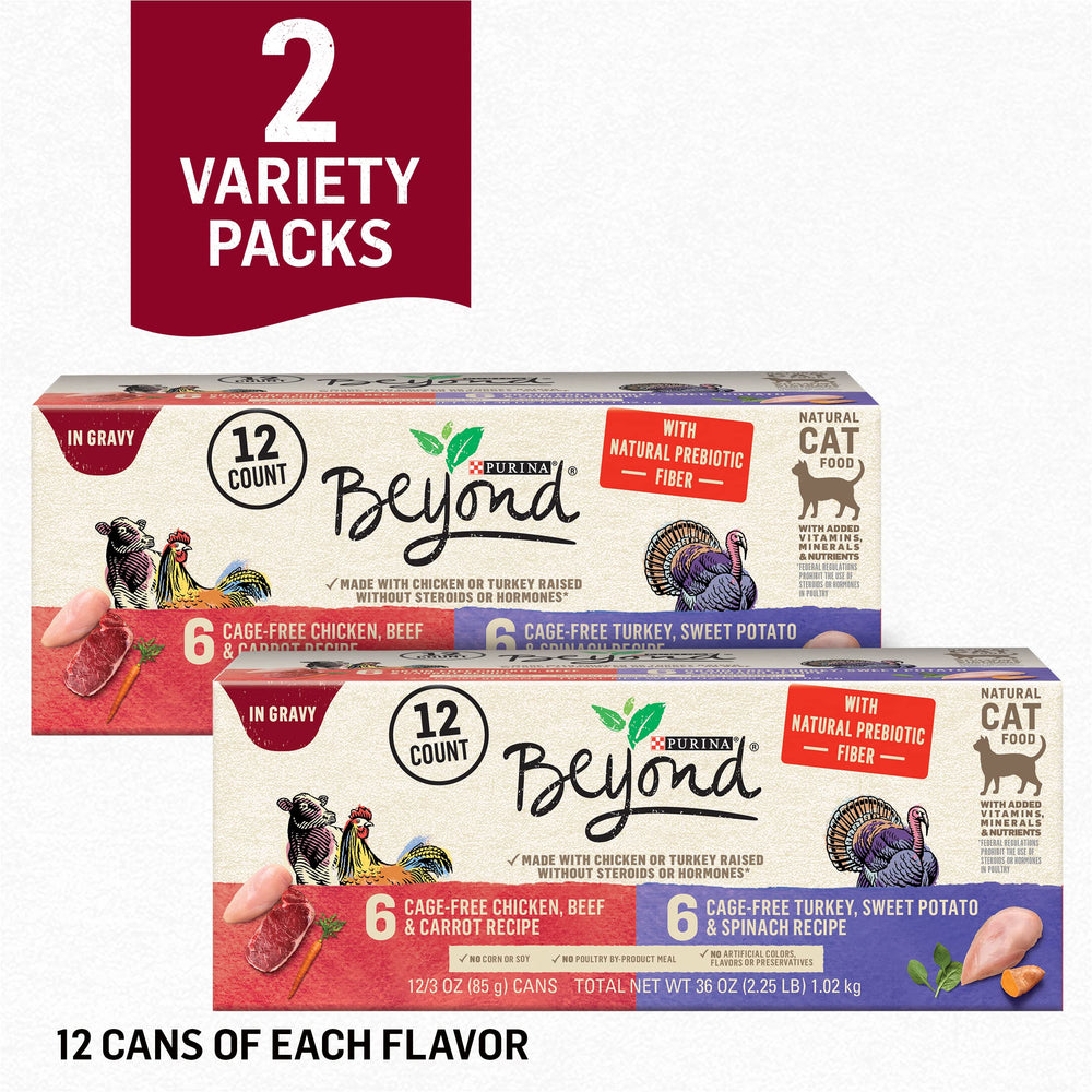 Purina Beyond carrot gravy can closeup, real veggies add natural flavor.