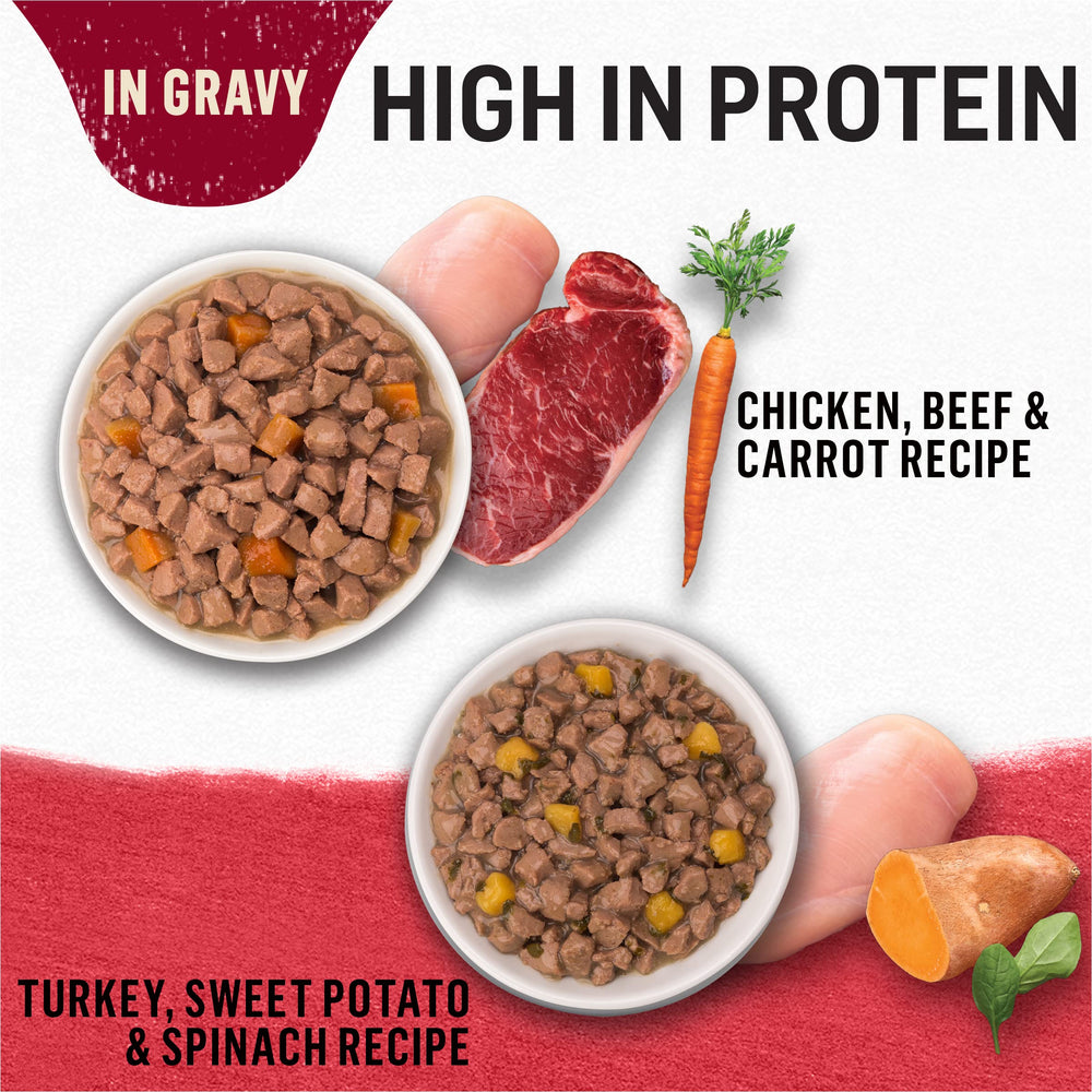 Purina Beyond gravy label closeup, no artificial colors or flavors.