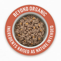 Purina Beyond Organic Wet Dog Food chicken pieces highlight protein-rich entree for active dogs.