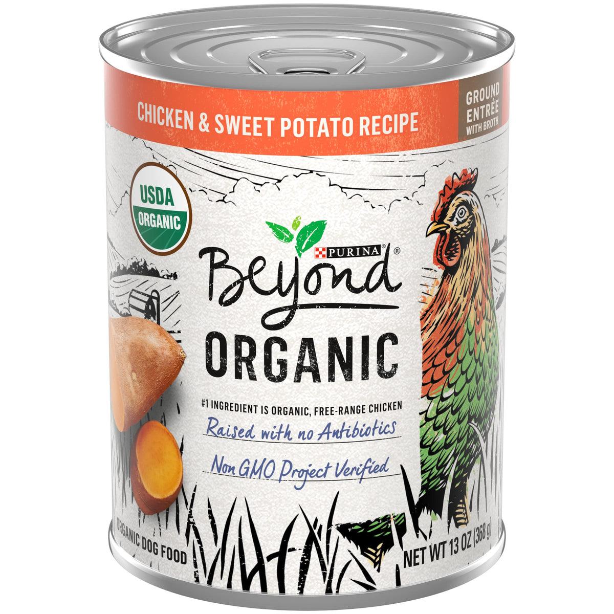 Purina Beyond Organic Wet Dog Food 12-pack cans ready for complete adult meals.