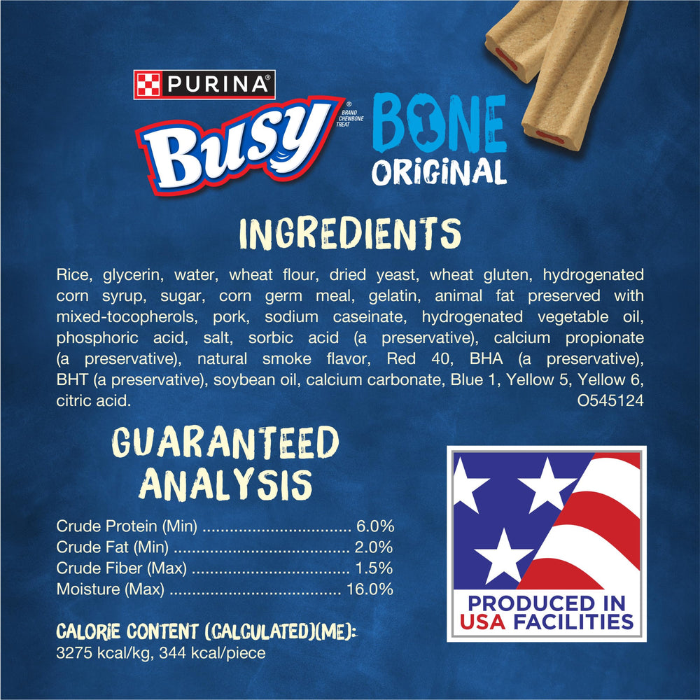 Purina Busy Bone Original 10ct pouch label indicates no artificial colors