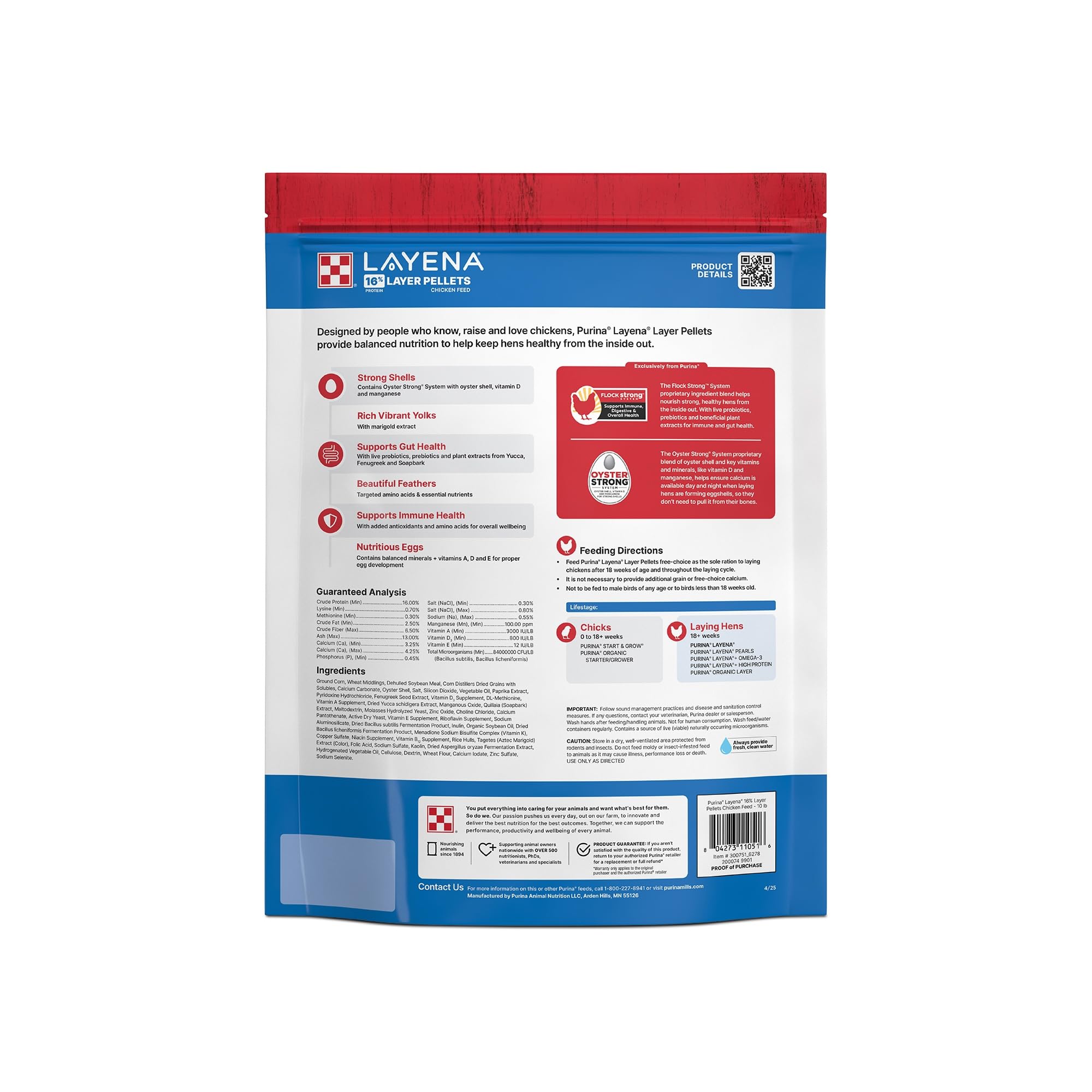 Purina Layena pellets chickens feeding image shows easy-to-eat pellets for flock comfort.