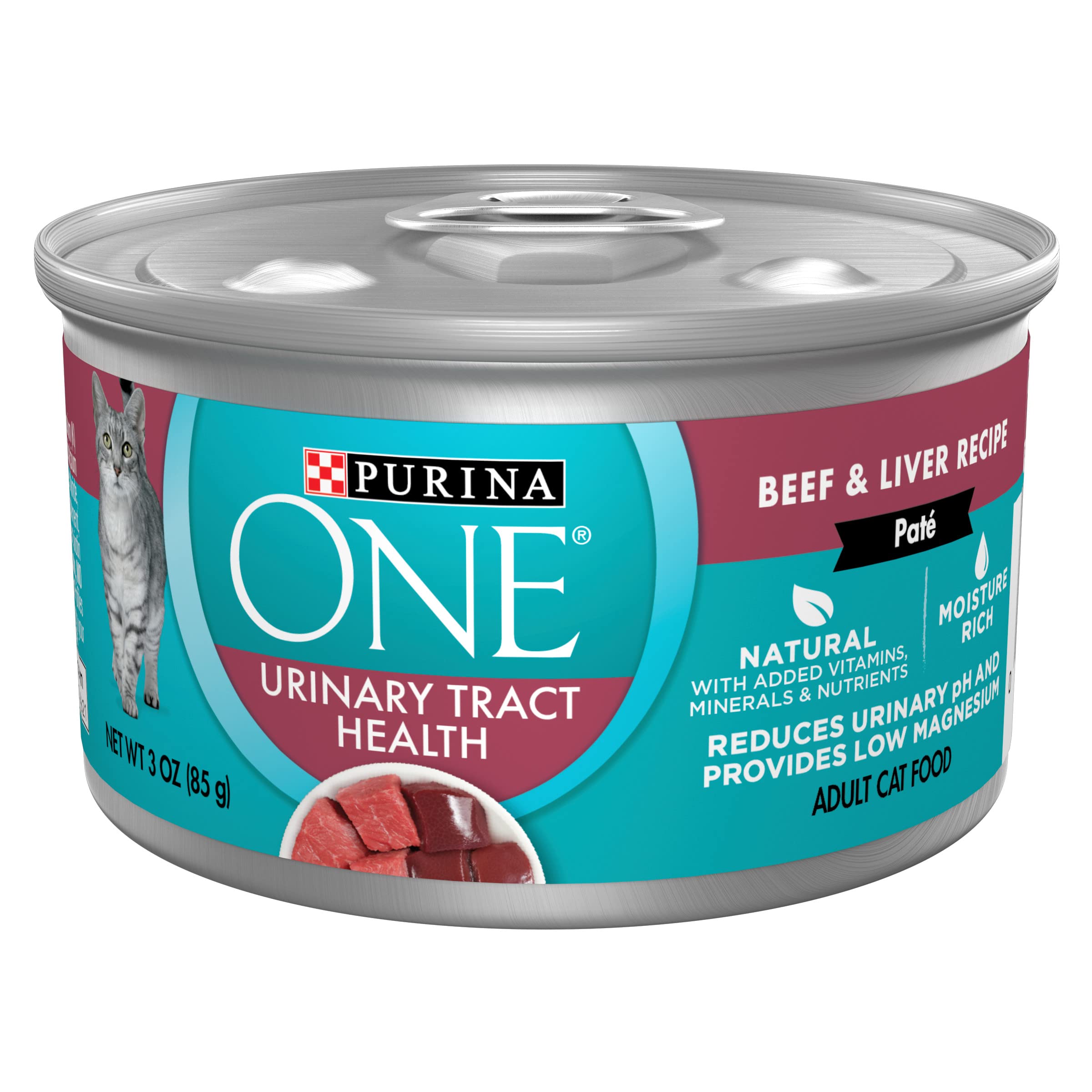 Purina One urinary-tract-health pate cans with pull-top lid for easy daily servings.