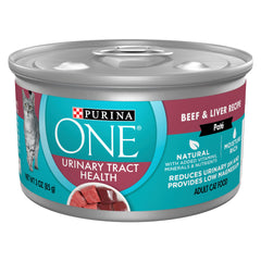 Purina One urinary-tract-health pate cans with pull-top lid for easy daily servings.