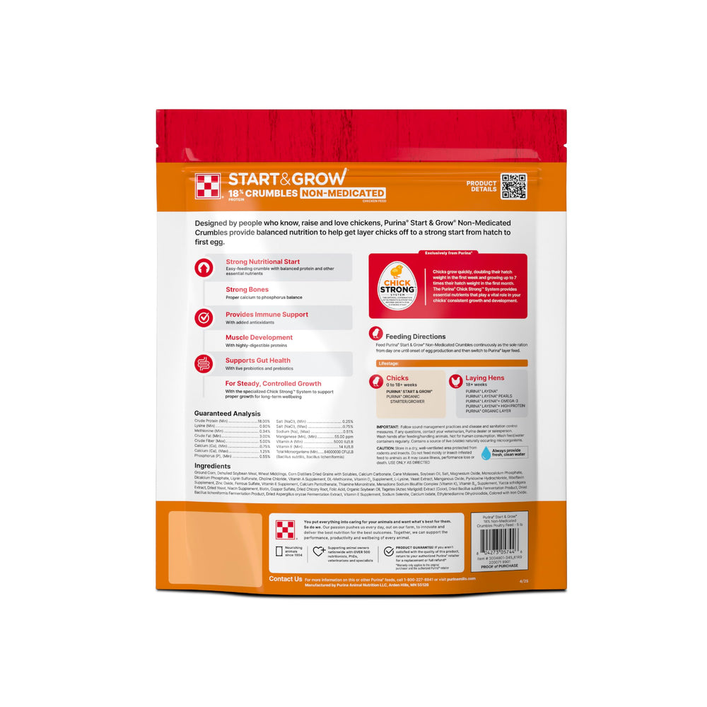 Purina Start and Grow crumbles closeup highlights textured feed for quick chick intake
