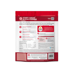 Purina Start & Grow bag side label detailing complete nutrition