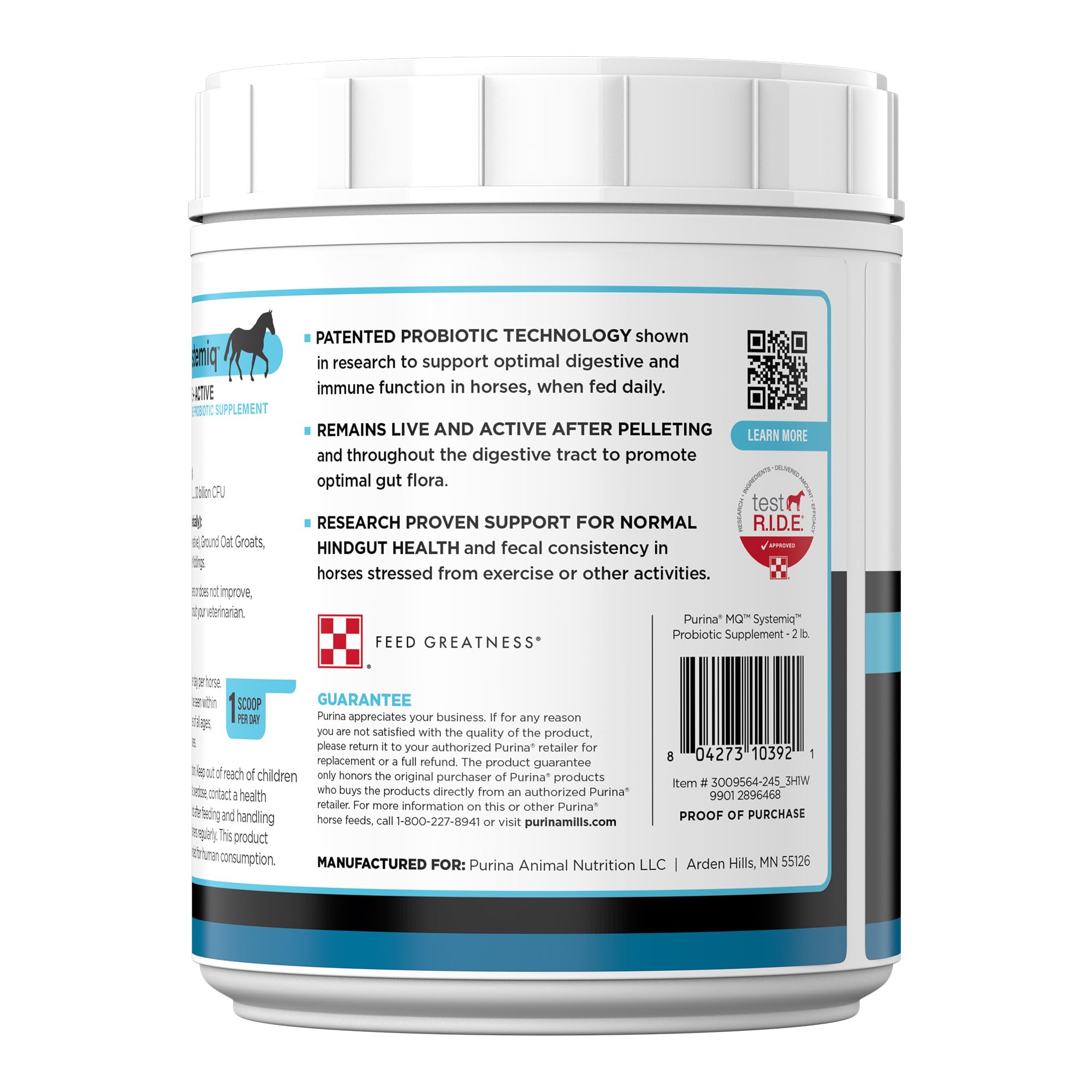 Purina Systemiq probiotic horse during outdoor ride shows activity support.