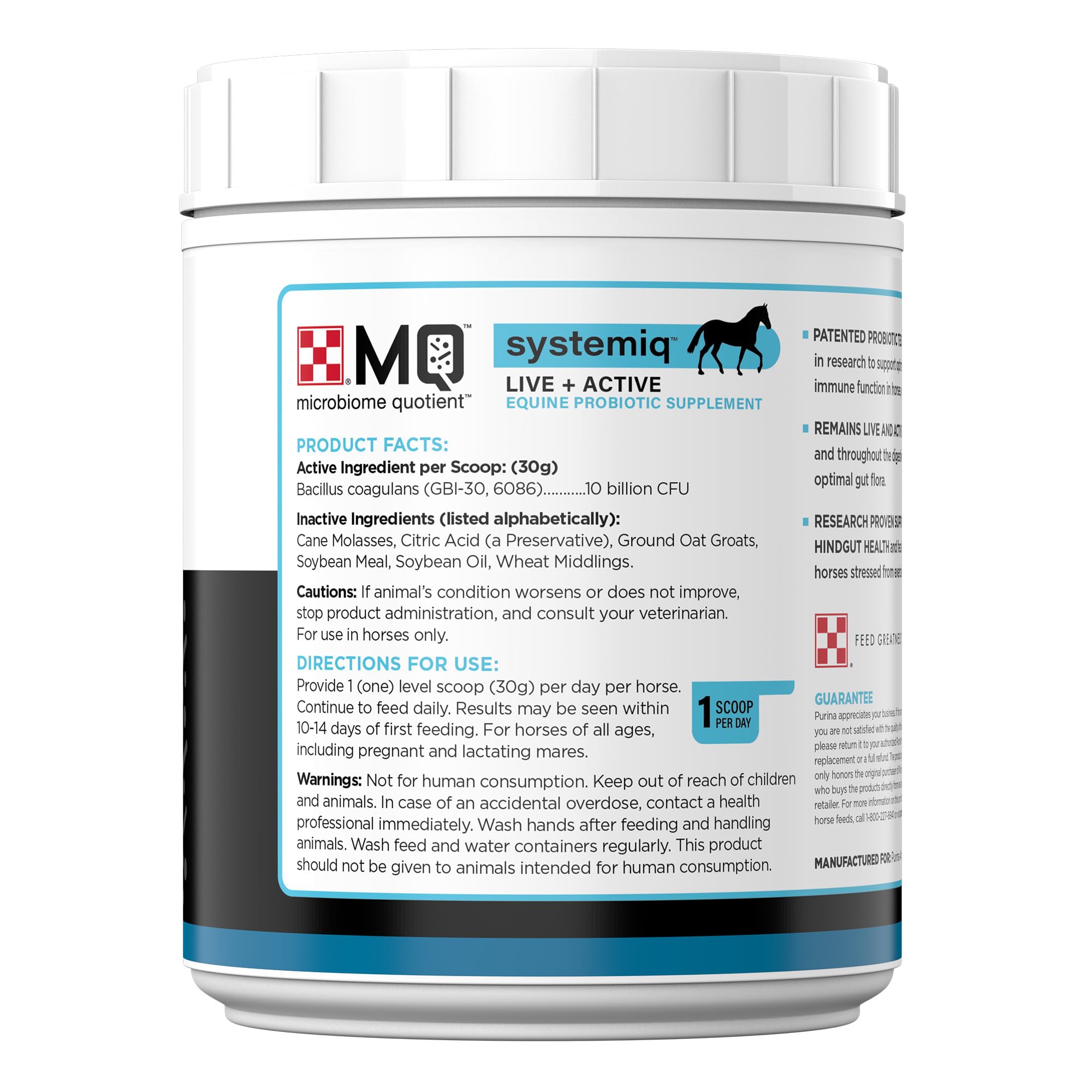 Purina Systemiq probiotic powder-dispersion demonstrates feed mixing compatibility.