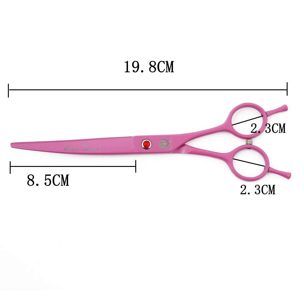 Purple Dragon 7in pink thinning scissor close-up showing thinning teeth