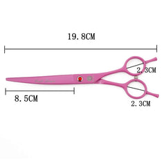 Purple Dragon 7in pink thinning scissor close-up showing thinning teeth