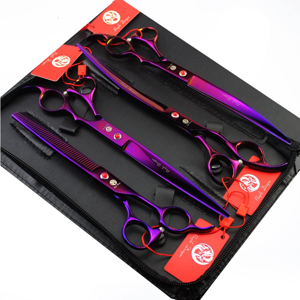 Purple Dragon 8-inch grooming scissors front view for precise cuts