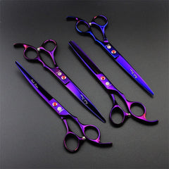 Purple Dragon 7in downward curved scissors for precise around head and ears