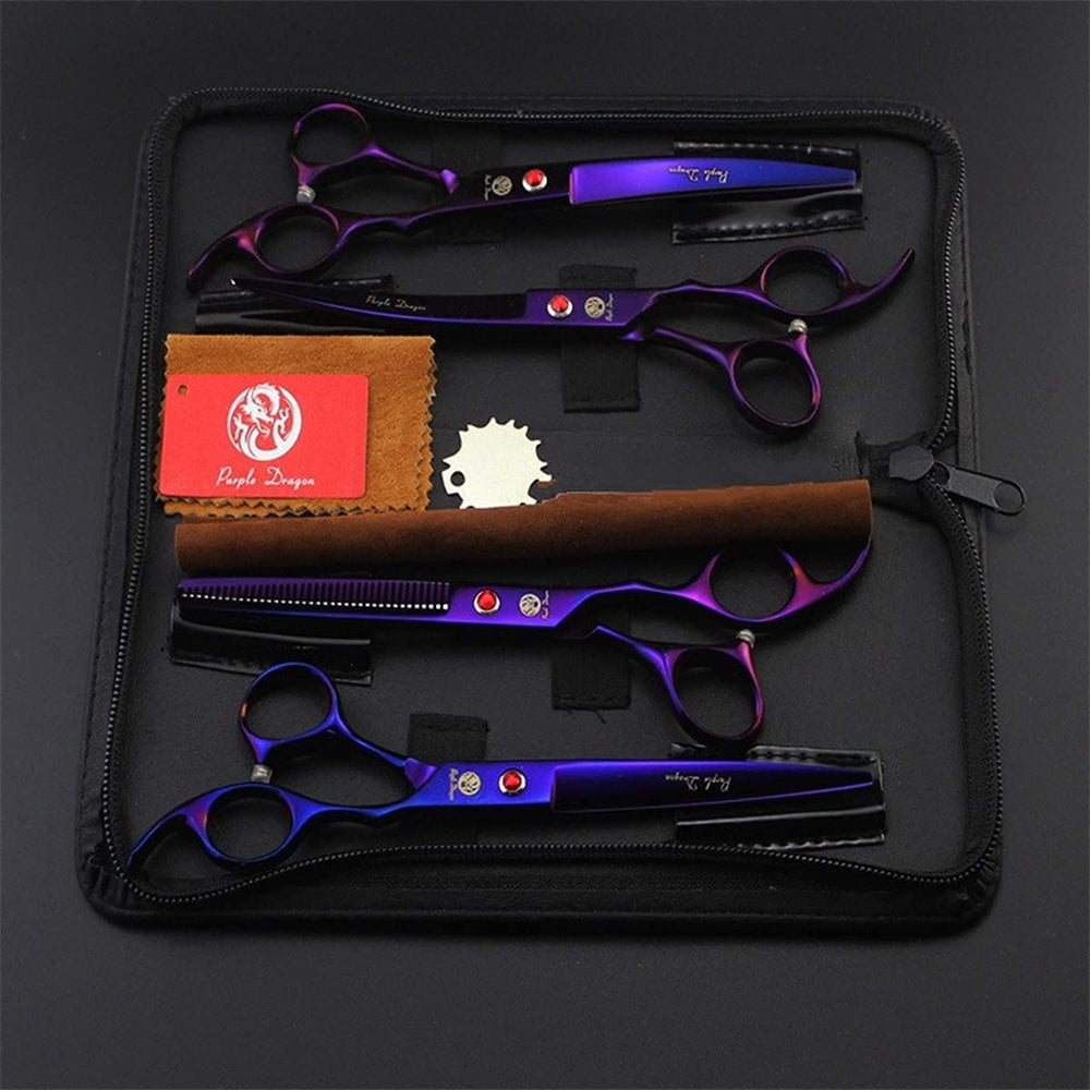 Purple Dragon silent grooming scissors with handle silencer for quiet pet sessions