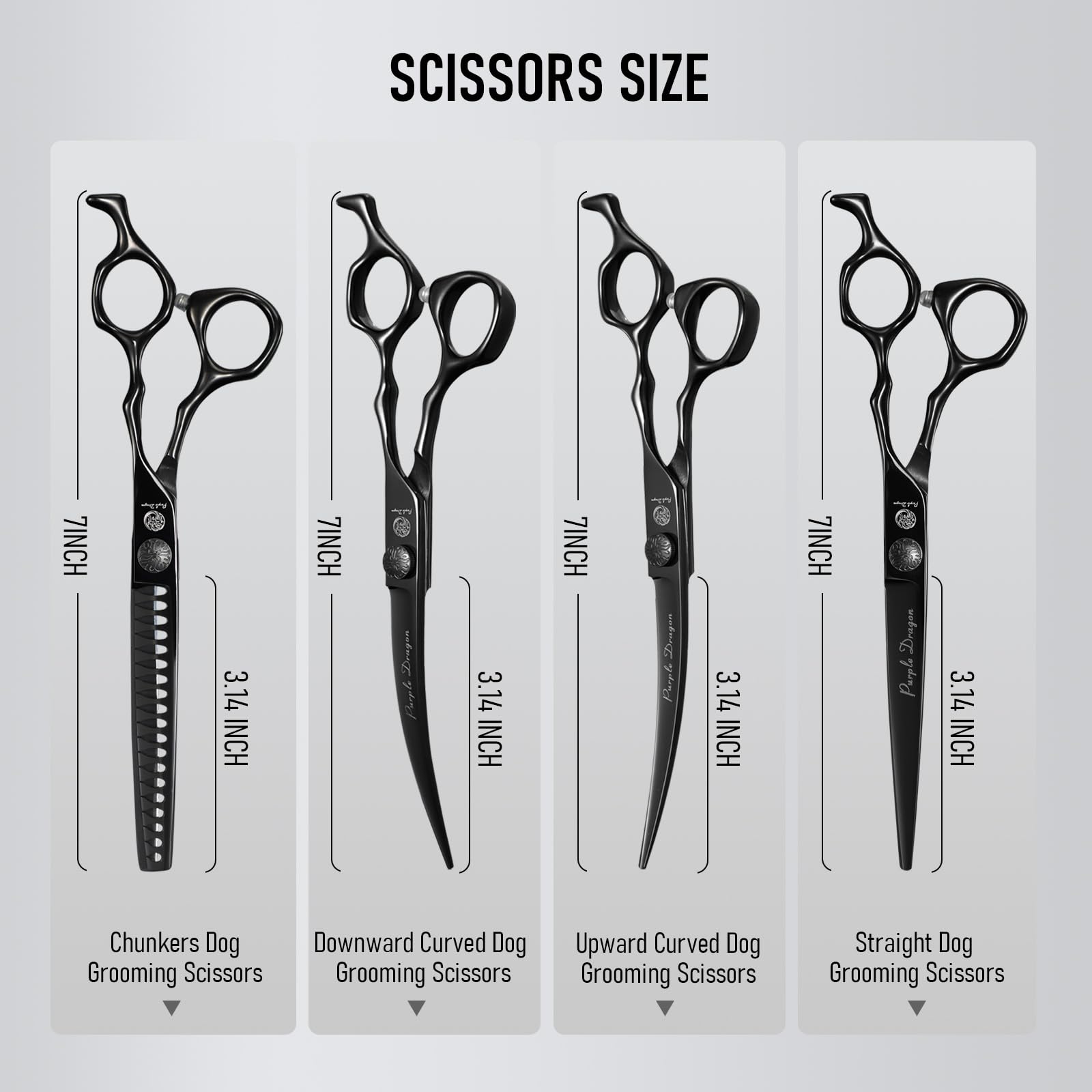 Purple Dragon straight scissors 7in for clean lines and precise trimming.