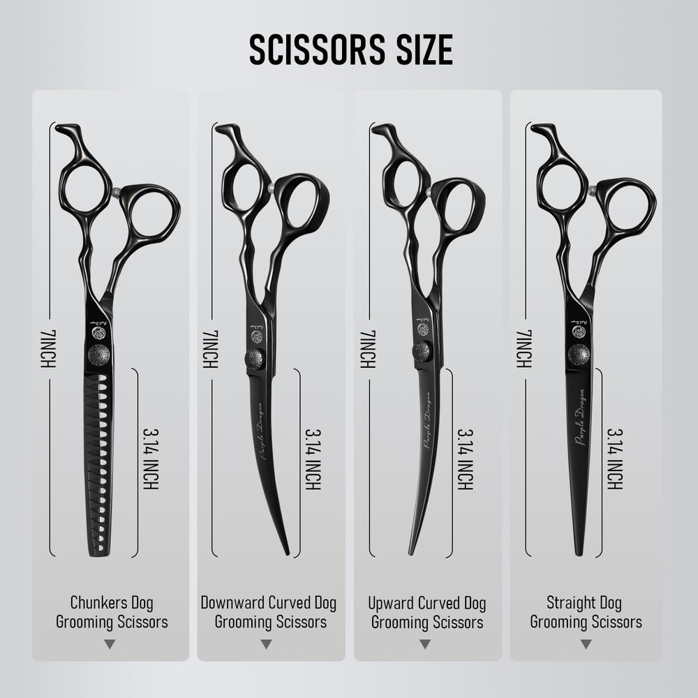 Purple Dragon straight scissors 7in for clean lines and precise trimming.