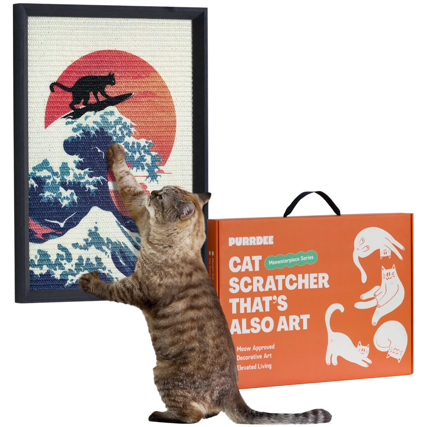 PURRDEE Cat Wave wall art sisal scratchpad 14x20 for stylish vertical scratching.