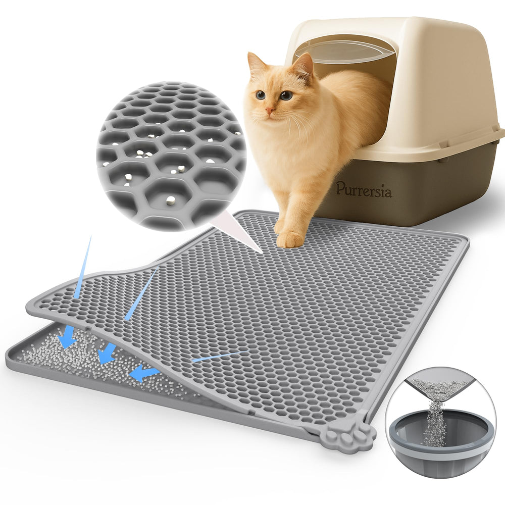 Purrersia silicone cat litter mat side view protects floors during daily routine.