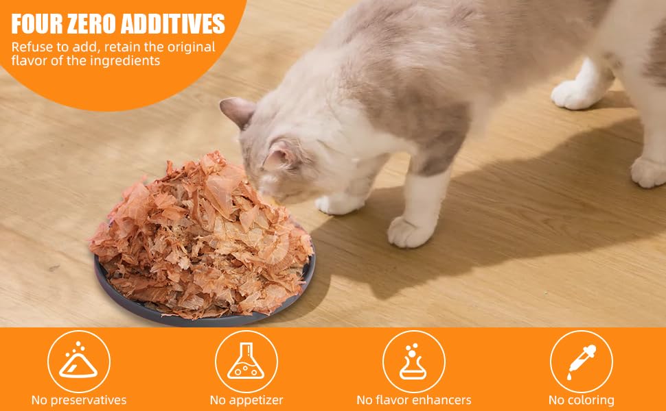 Purrfect Paws bonito flakes sprinkled on dog meal for tasty topping.
