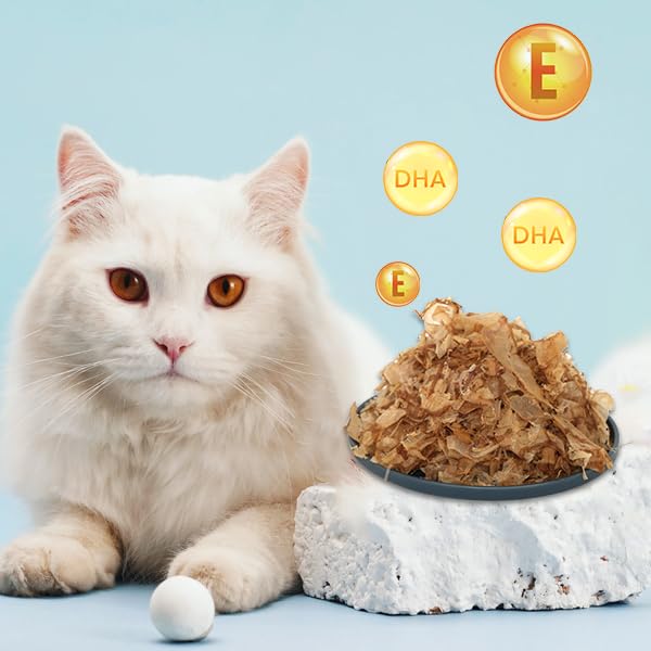 Purrfect Paws bonito flakes in meal bowl boost aroma and appeal.