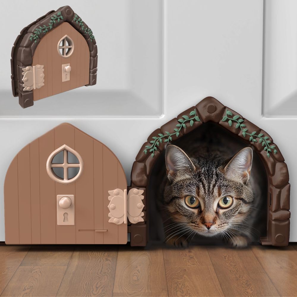 Purrfect Portal Fairy Door front view shows stylish interior entry for calm cat access