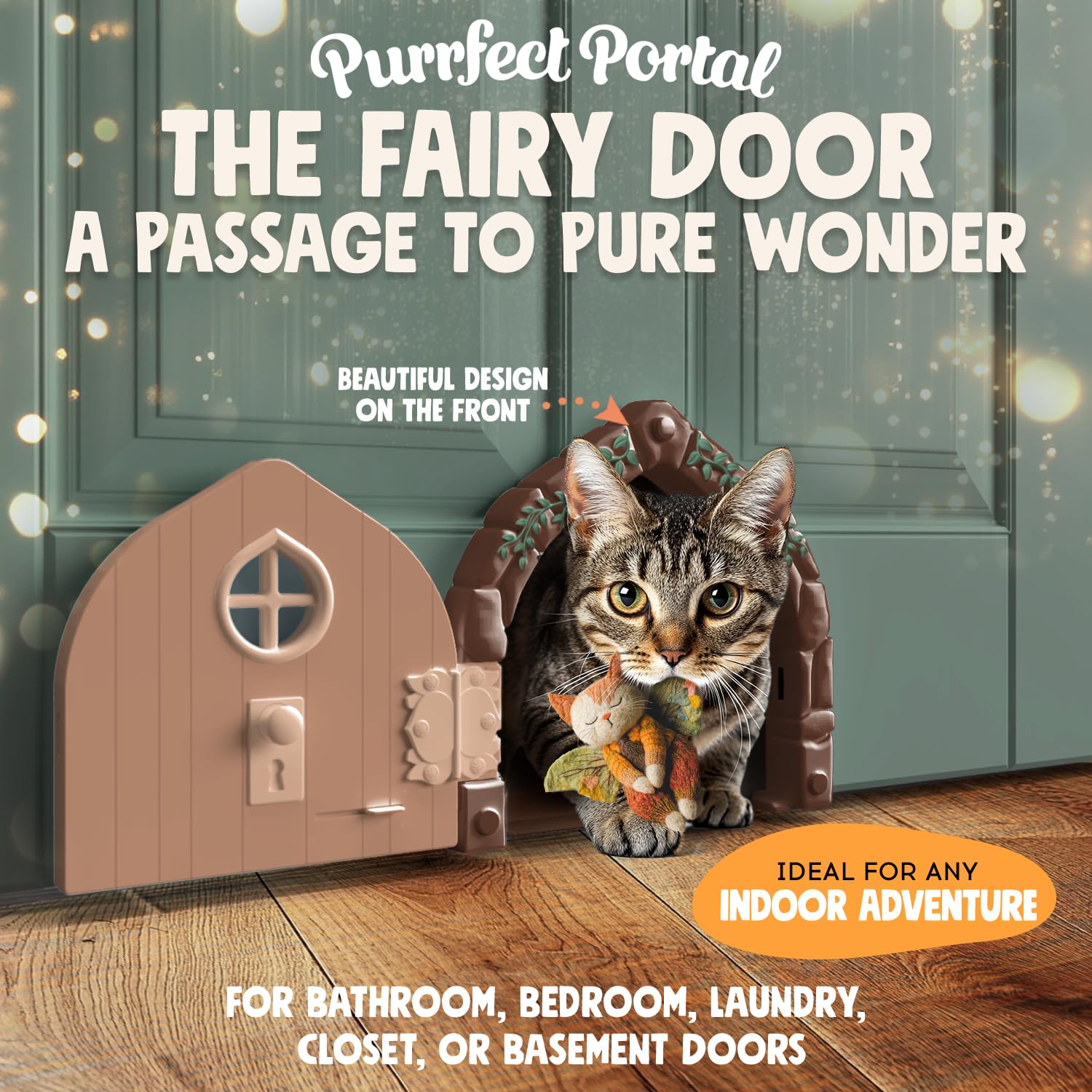 Purrfect Portal Fairy Door lockable closeup highlights secure entry for peace of mind