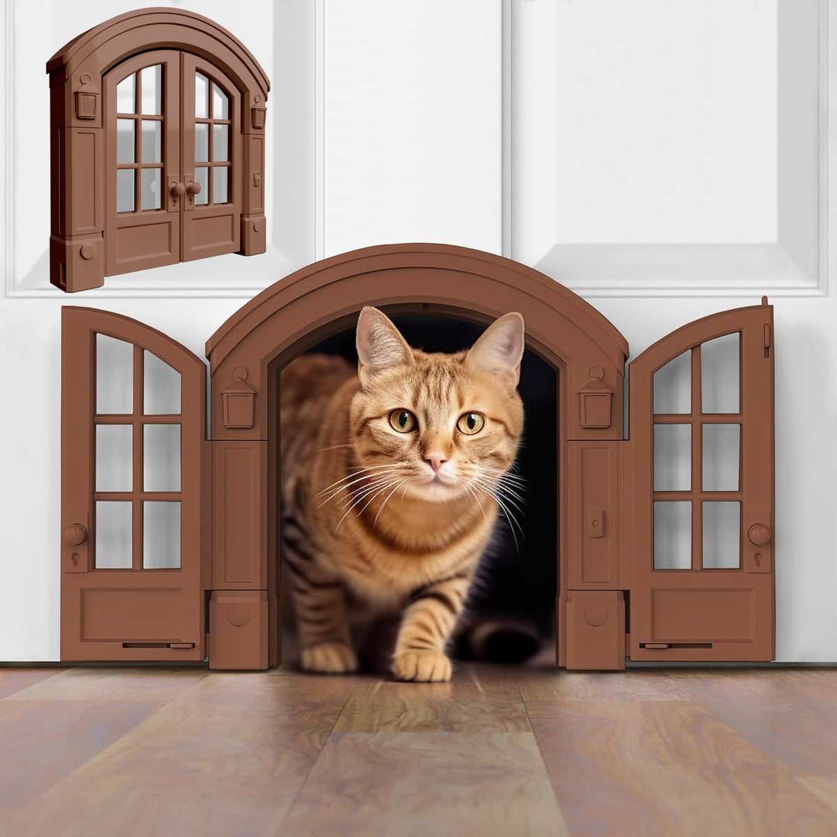 Purrfect Portal French Cat Door front view on interior door for easy access