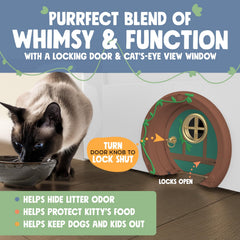 Purrfect Portal Gnome Door Cat Door open entry for flap-free, quiet access.