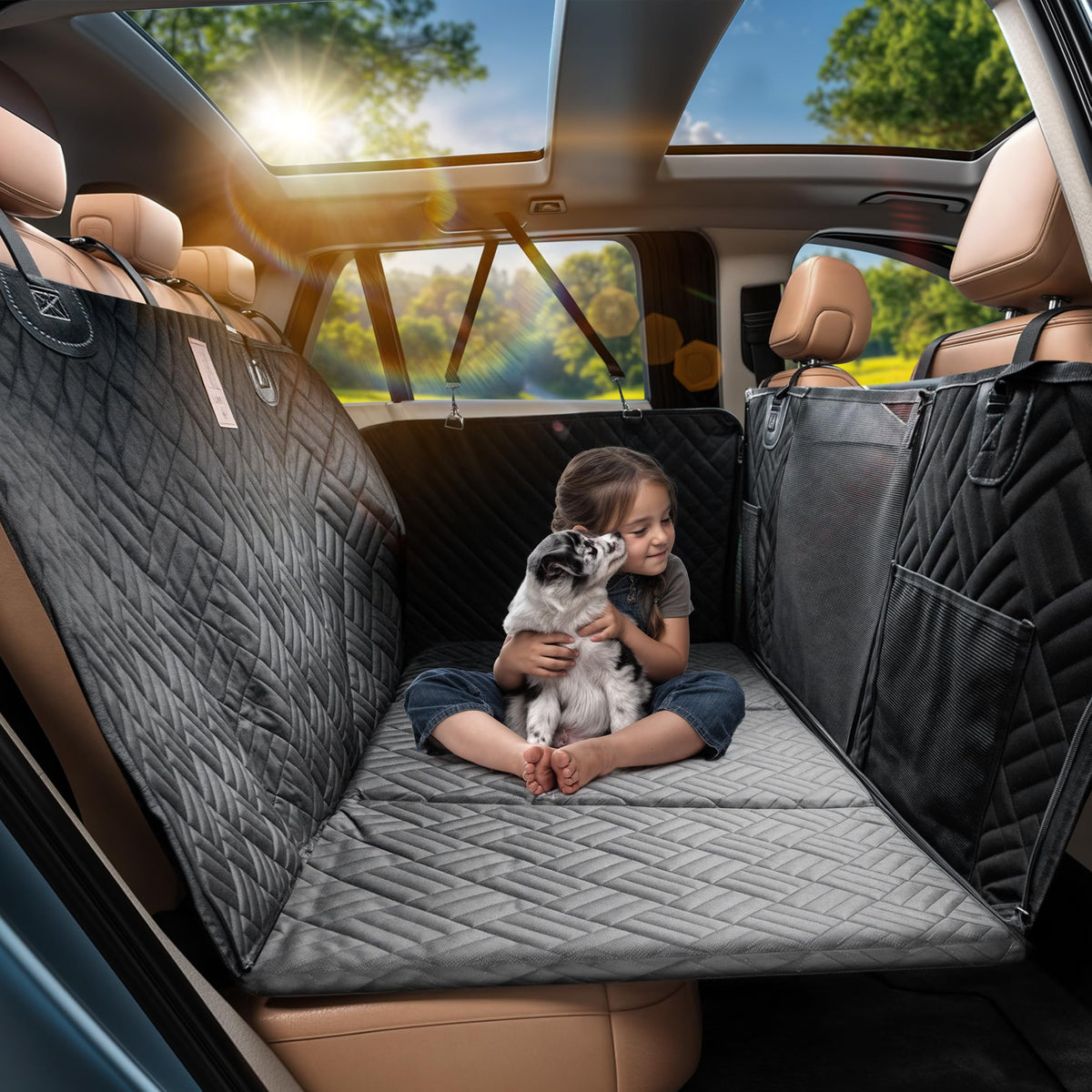 Purrific Pet back-seat cover with hard bottom shows sturdy 6.4mm boards.