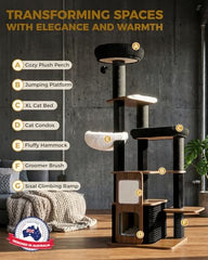 Purrlato 63in cat tree assembly illustrates quick setup with included tools.