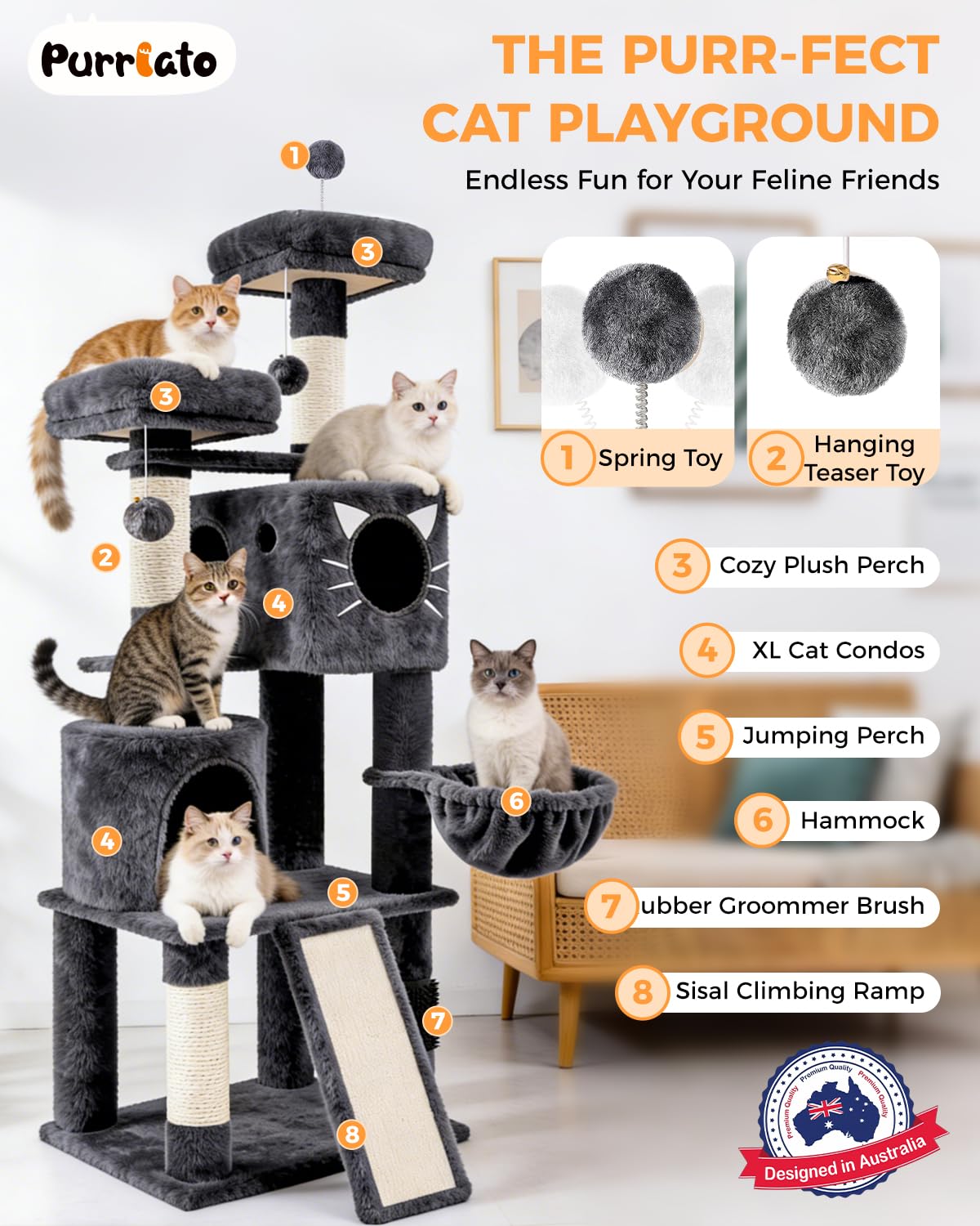 Purrlato 66in anti-toppling kit secures the unit to the wall