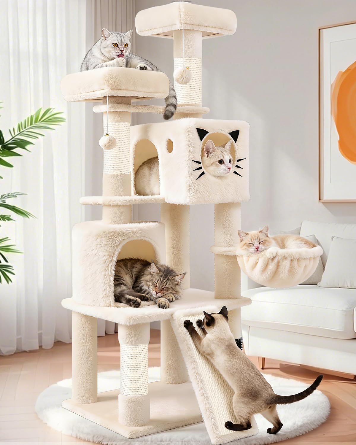 Purrlato 66in cat tree baseboard stability keeps tall tower steady during play.