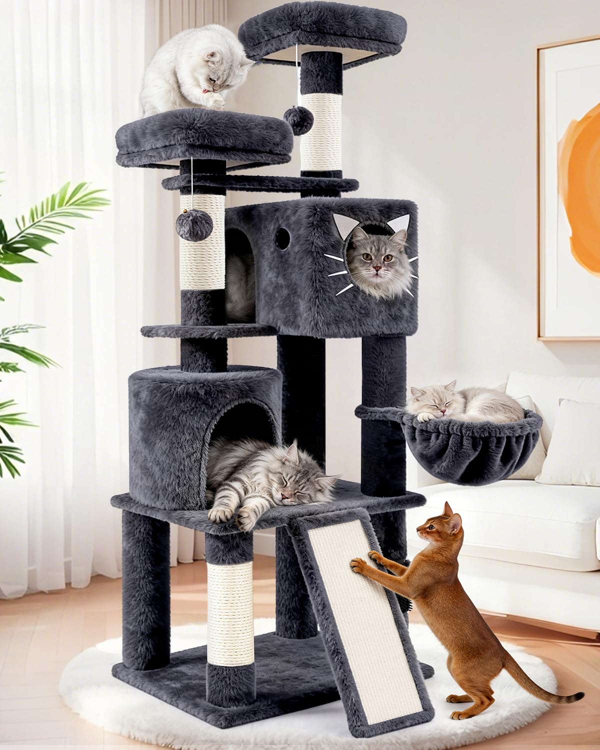 Purrlato 66in cat tree baseboard for stable foundation and safety