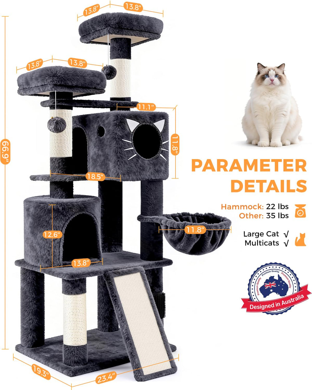 Purrlato 66in cat tree heavy-duty posts for sturdy climbing