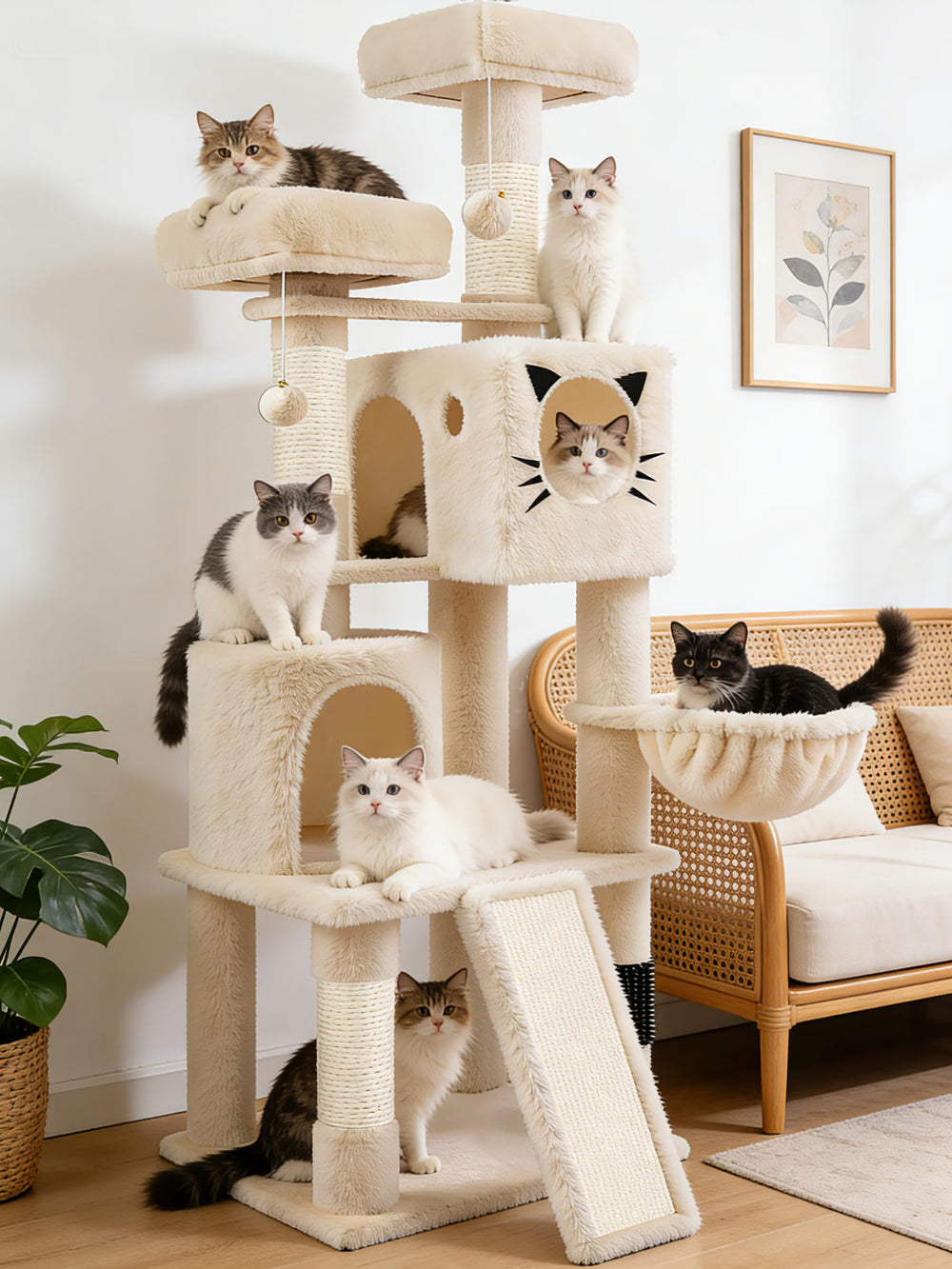 Purrlato 66in large cat caves offer deluxe perches for lounging.