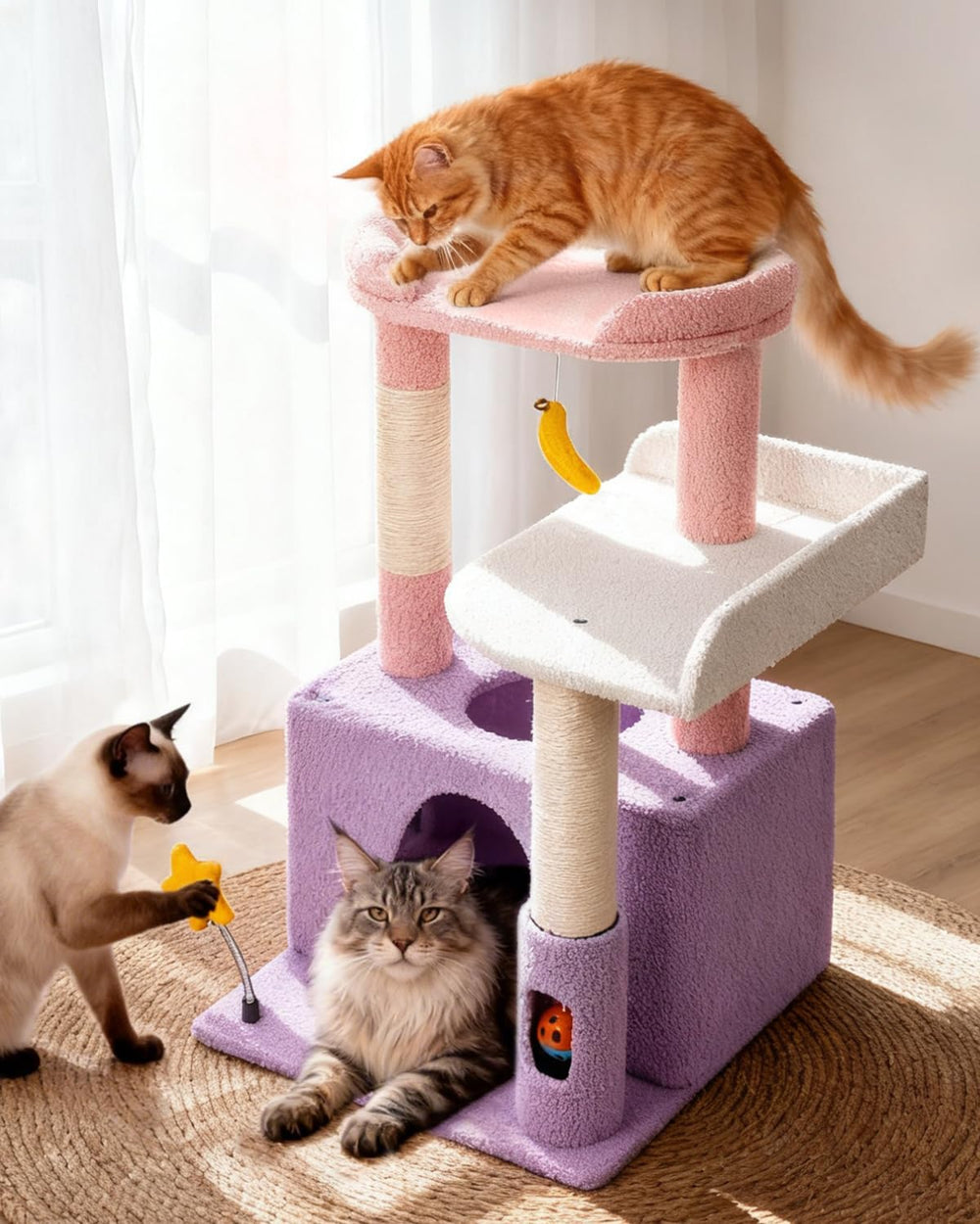 Purrlato cat condo Moonlit Violet provides a cozy retreat for naps and lounging.