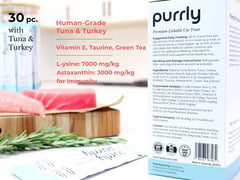 Purrly lickable treat served on finger for bonding moments.