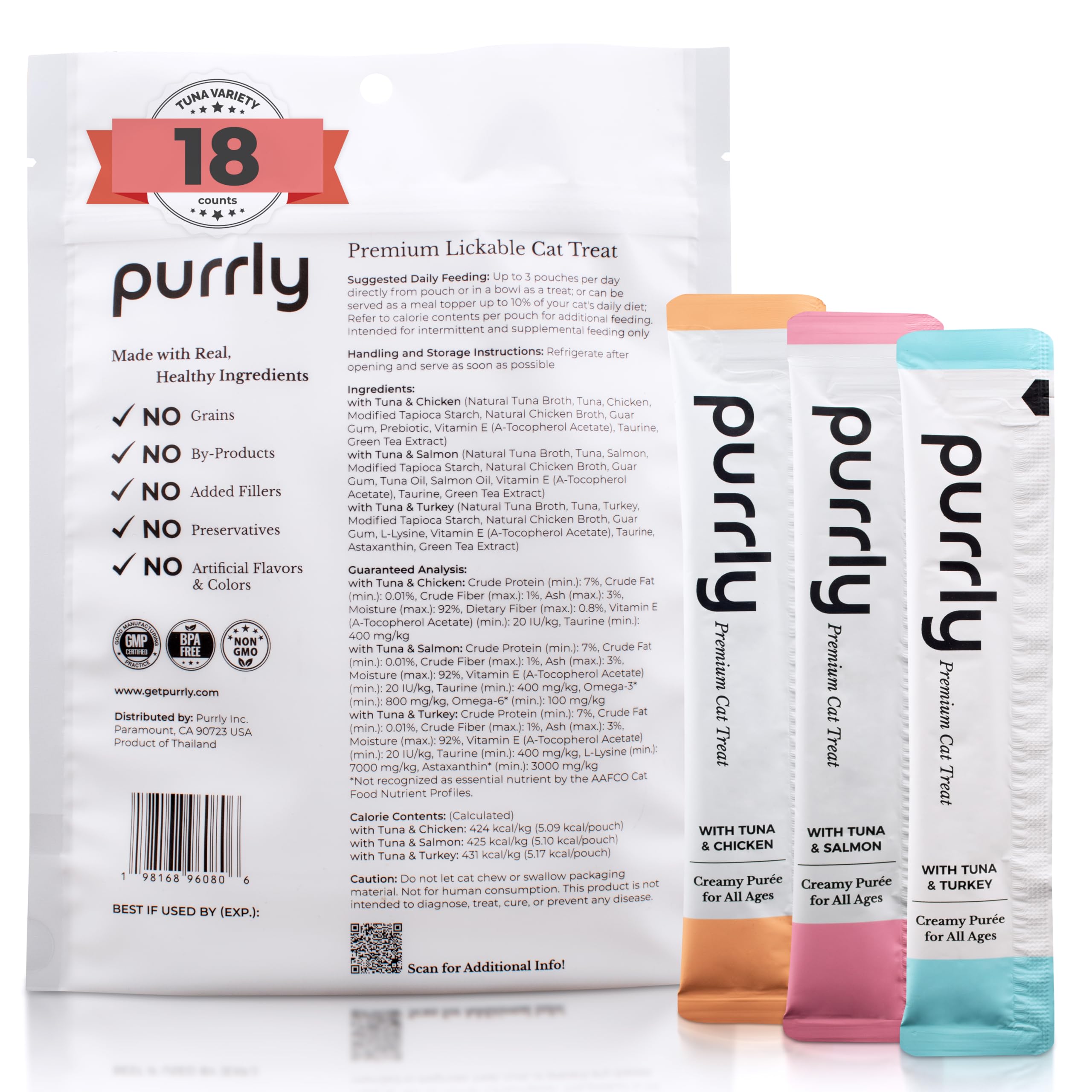 Purrly no-artificial-additives-label signals clean, transparent ingredients.