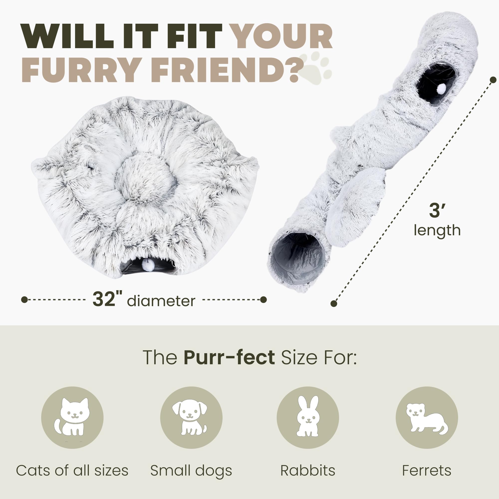 Purrpuff cat-tunnel-base non-slip-stability keeps the bed steady during play.