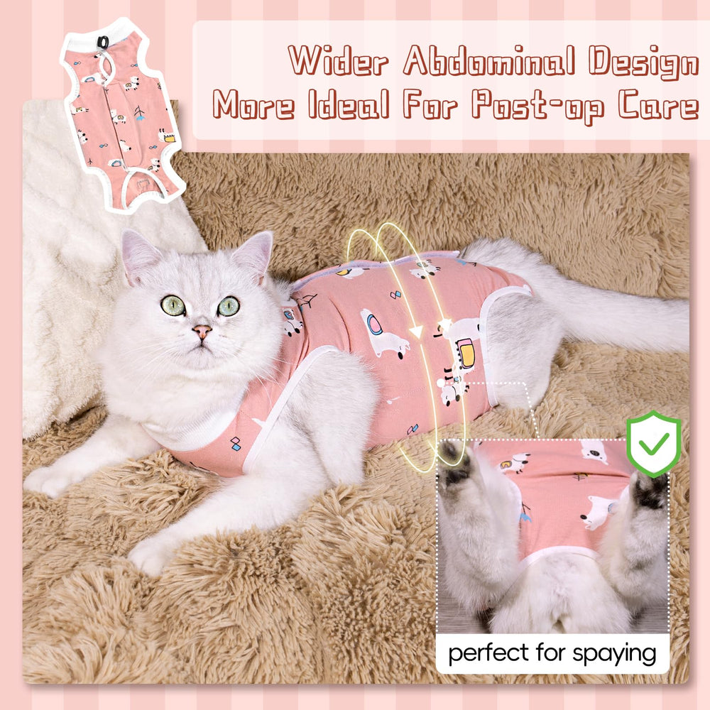 Purrpurrpets spay recovery suit adjustable drawstring and Velcro for secure fit.