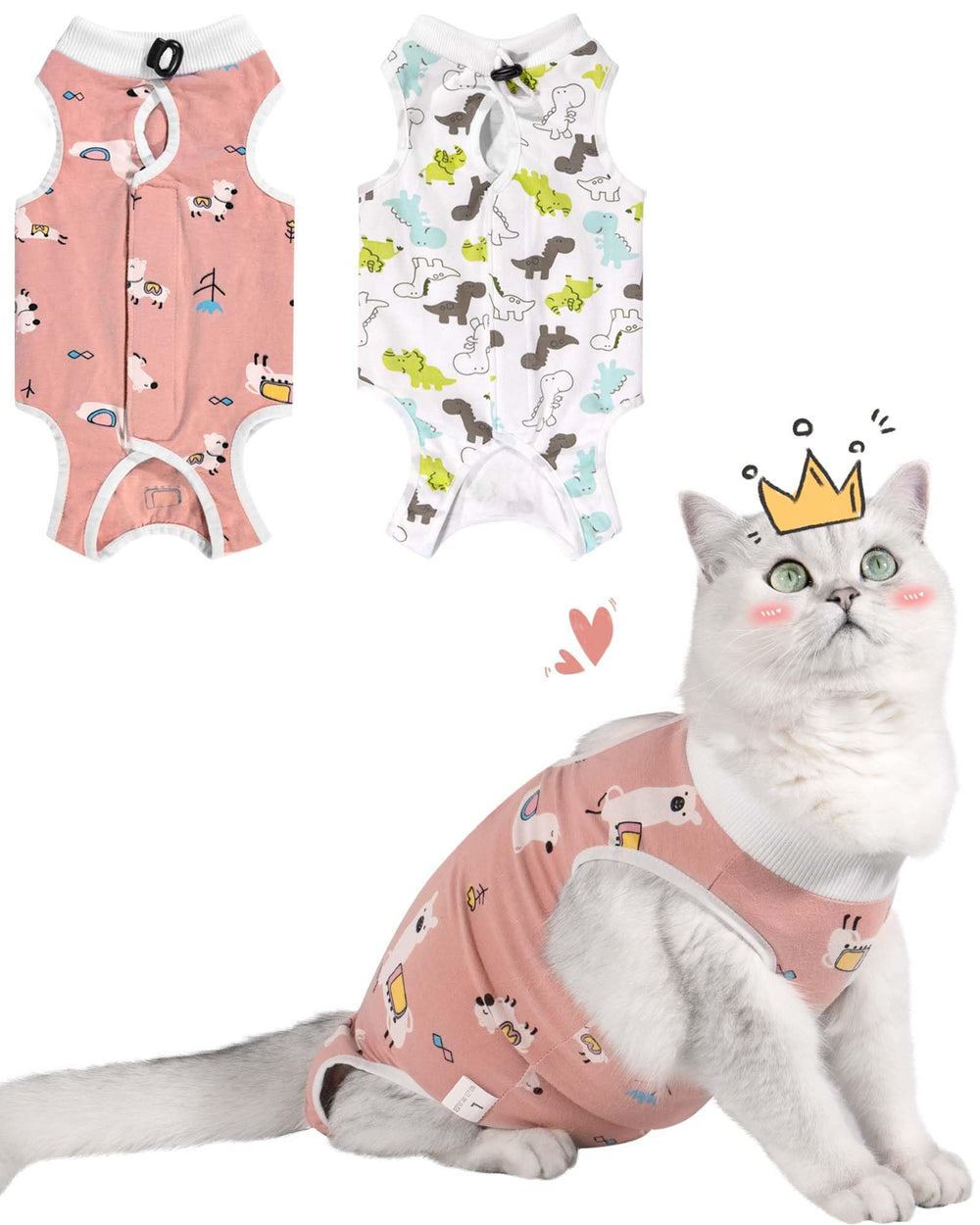 Purrpurrpets spay recovery suit front view shows wider abdomen for post-op protection.