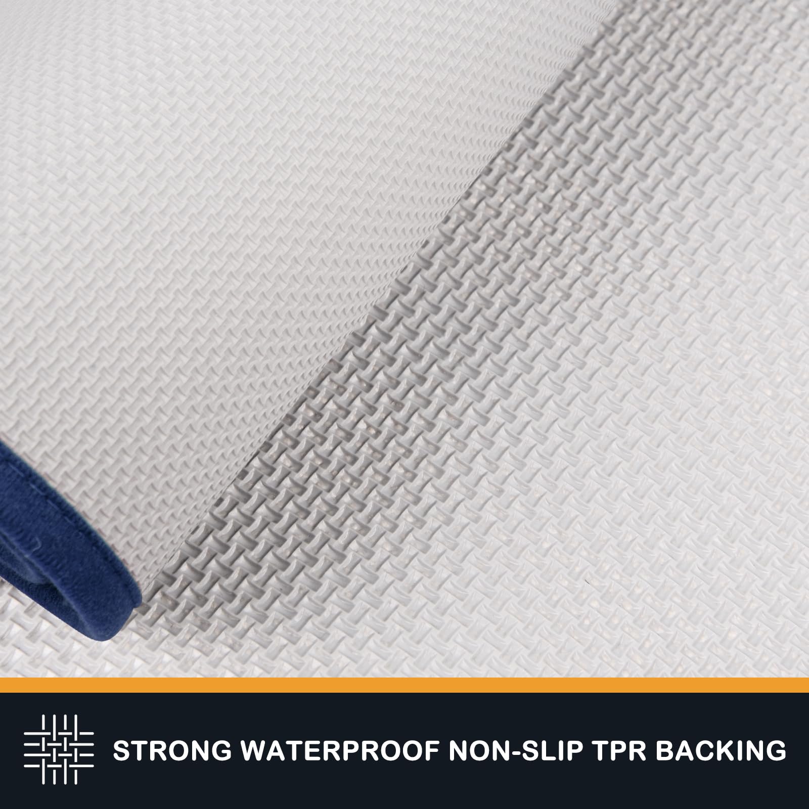 Purrrugs blue mat backside with non-slip backing for safer entry.