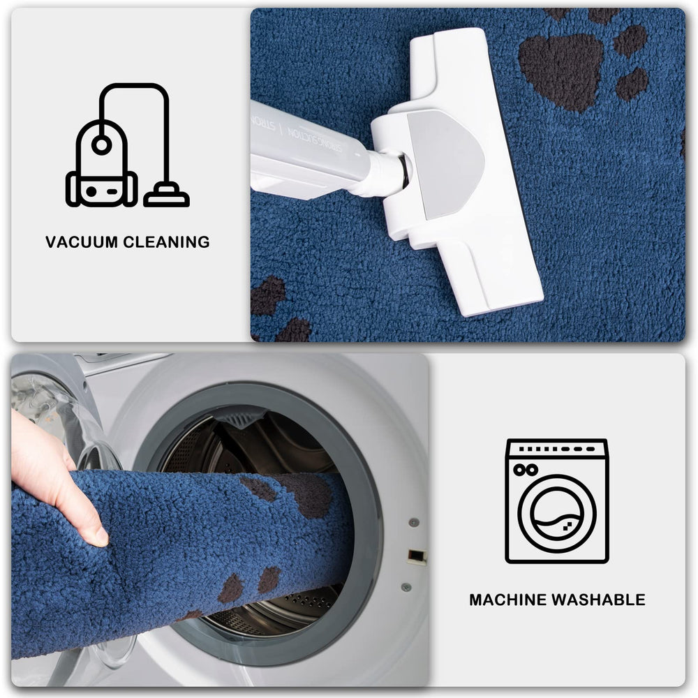 Purrrugs dirt-trapping mat blue close-up showing paw-friendly design and cleaning benefits.