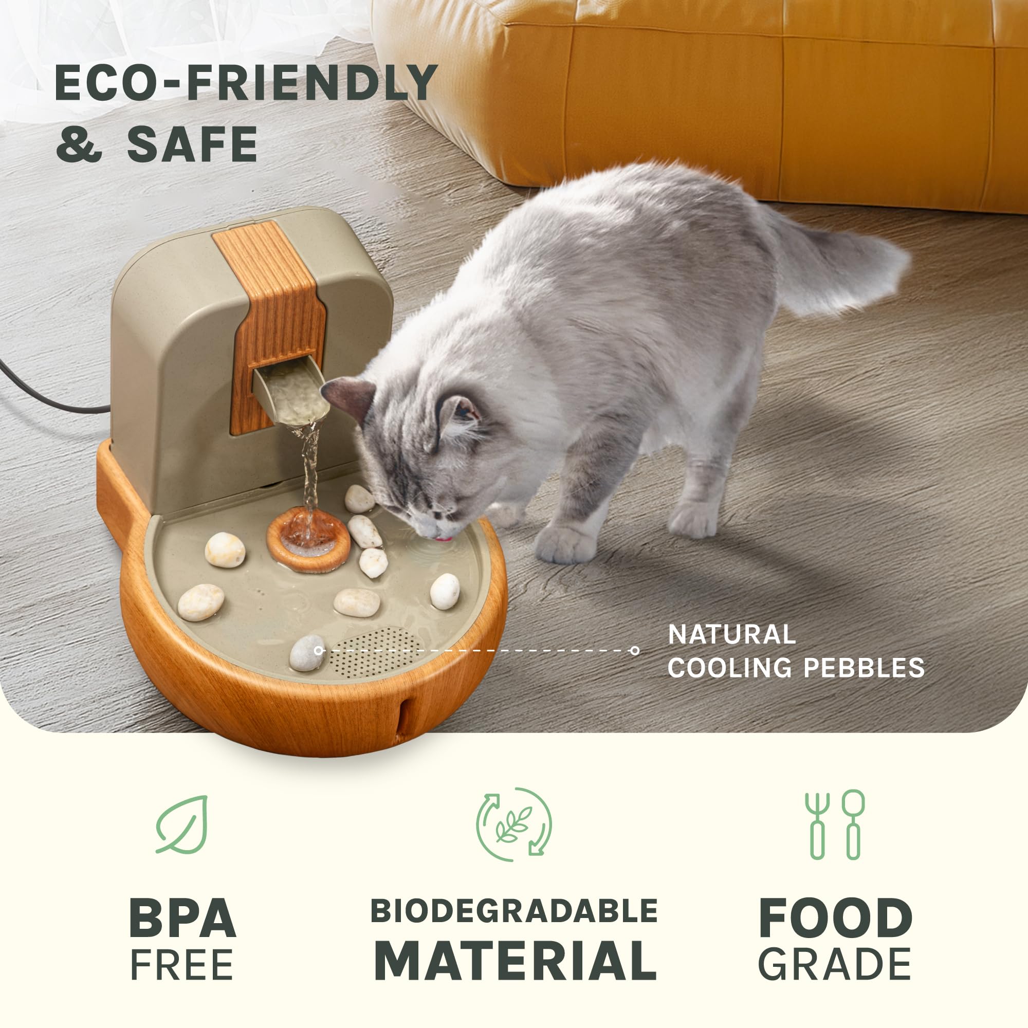 PURRVANA Cat Water Fountain easy-to-clean surface for quick maintenance.