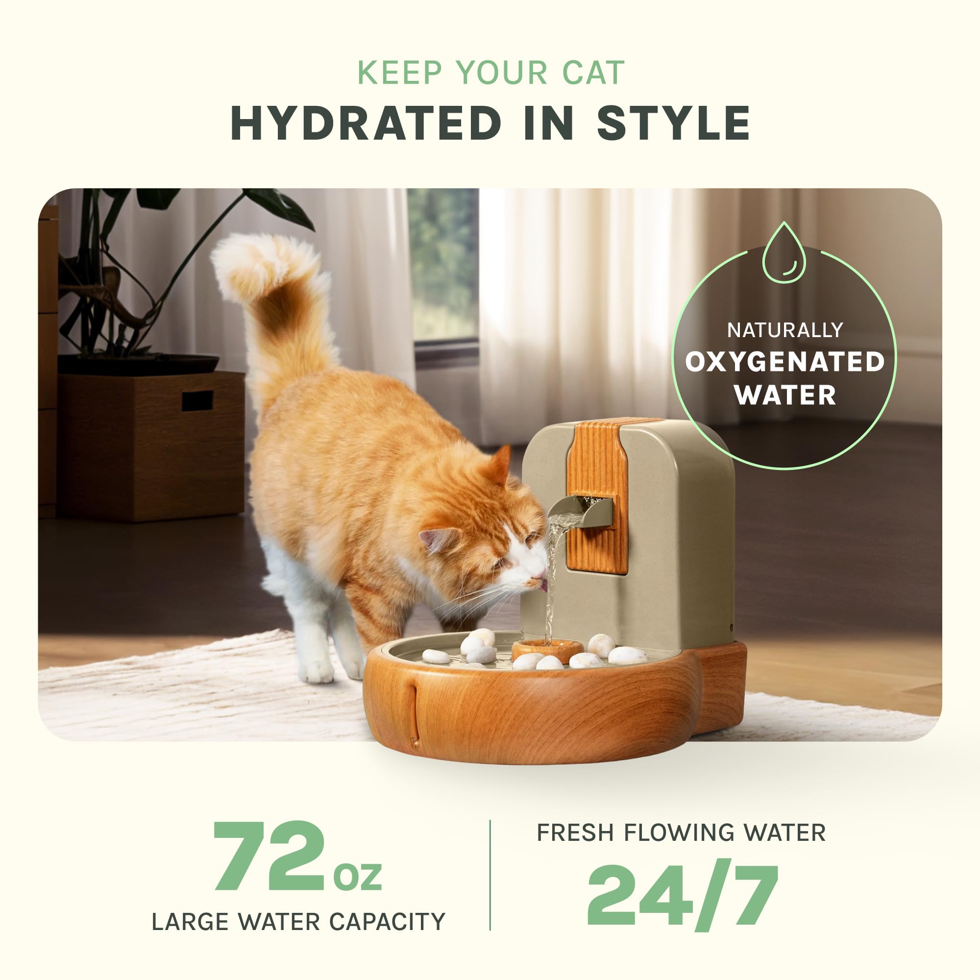 PURRVANA Cat Water Fountain splash-free design keeps your pet area clean.
